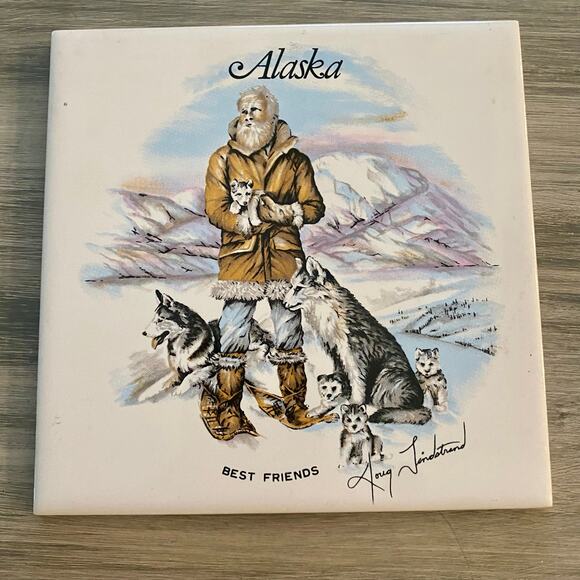Collectors Ceramic Tile Trivet Artist Doug Lindstrand Wildlife Alaska 6"x6" - Picture 1 of 7